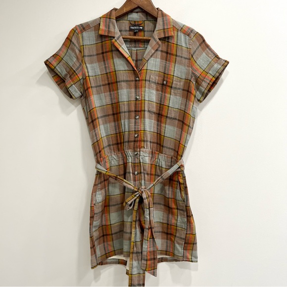 Toad & Co CAMP COVE ROMPER in plaid pale slate color organic cotton small - Picture 3 of 11